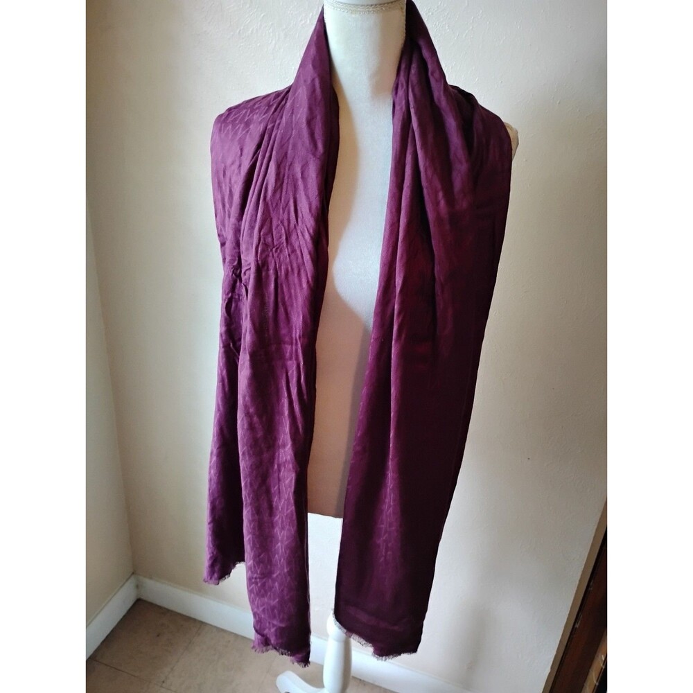 Nine West Purple Plum Delicate Fringe Edge All Over NW Print Boho Hippie Scarf